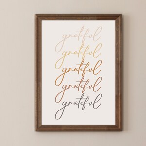 Arte de pared de otoño, cita de fuente de guión, estética minimalista, póster de otoño - Bendito, agradecido, agradecido - Póster de papel mate