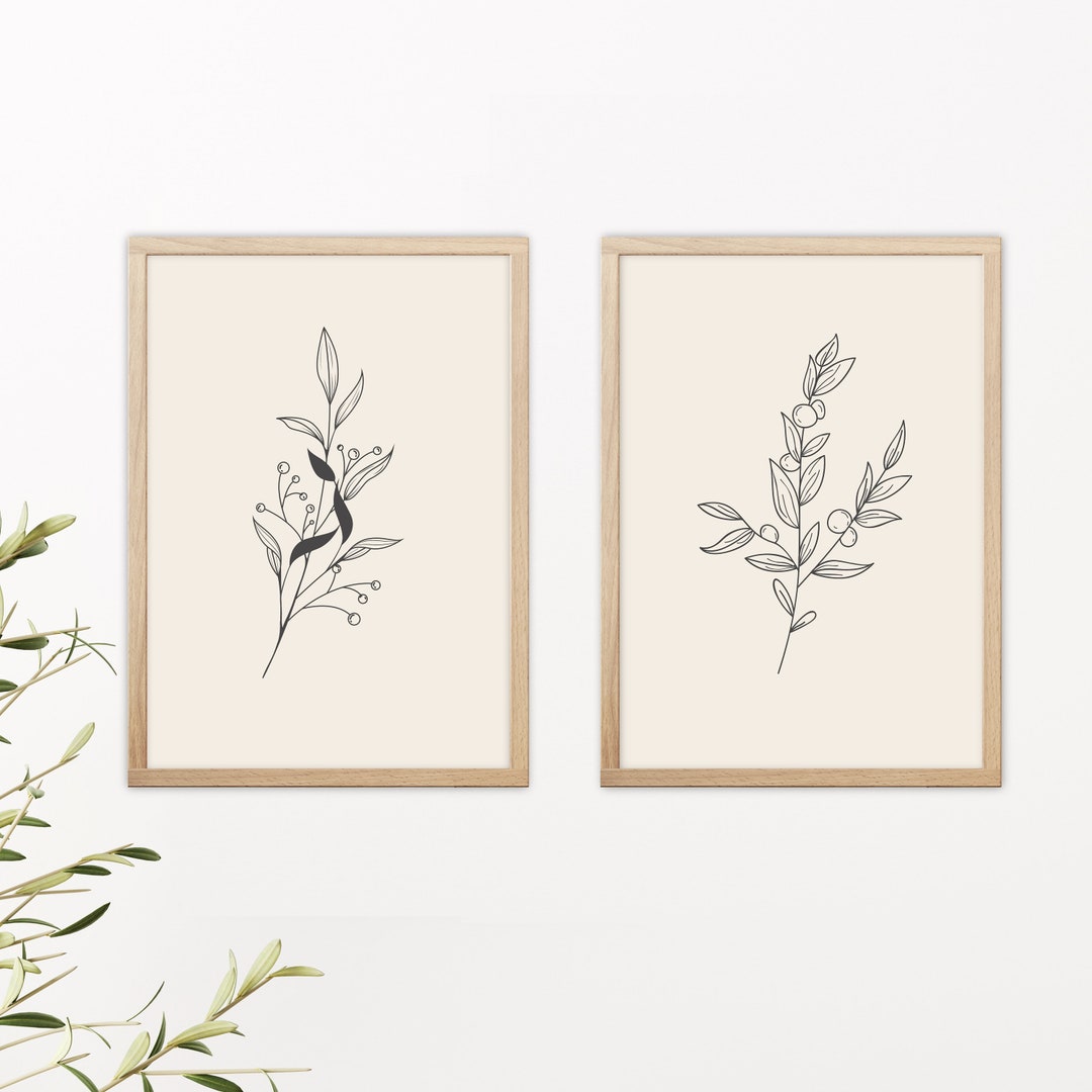Minimalist Floral Line Wall Art Aesthetic Botanical Digital - Etsy