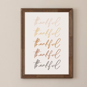 Arte de pared de otoño, cita de fuente de guión, estética minimalista, póster de otoño - Bendito, agradecido, agradecido - Póster de papel mate