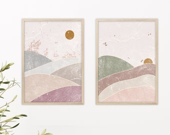 Set of 2 - Minimalist Wall Art, Earth Tone Mountains - Digital Download