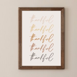 Arte de pared de otoño, cita de fuente de guión, descarga digital minimalista, póster de otoño - Agradecido