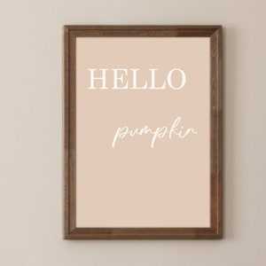 Arte de la pared de otoño, cita de fuente de guión, impresión minimalista de Hello Pumpkin, póster de otoño - El otoño está en el aire - Póster de papel mate