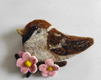 Felt Bird brooch sparrow felted brooch , Bird brooch Bird pin Wool brooch bird  Jewelry Bird nice gift gift for mother, daughter, friend