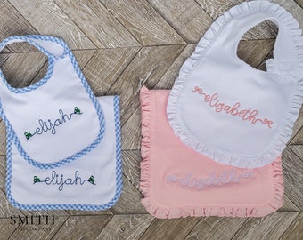 Personalized Baby Bib and Burp Cloth Set