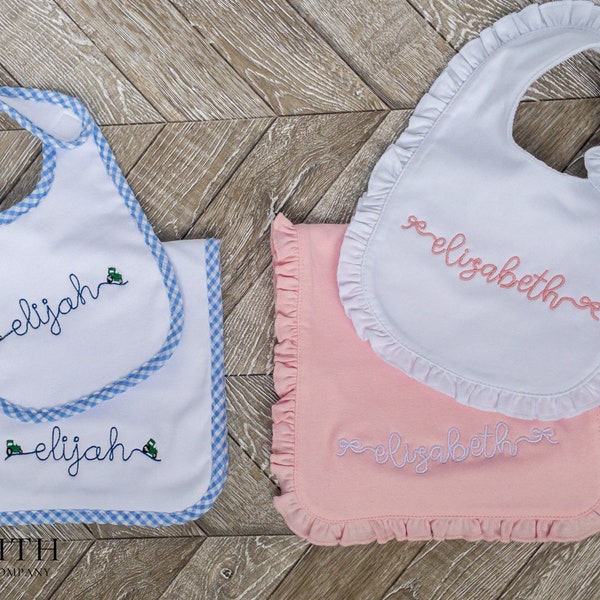 Personalized Baby Bib and Burp Cloth Set