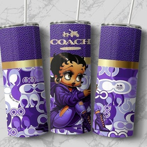 Betty Boop Coach Tumbler Wrap, 20 oz Straight Skinny Tumbler, Cute gift for her, Mother's Day Gift, Coach Betty Purple_