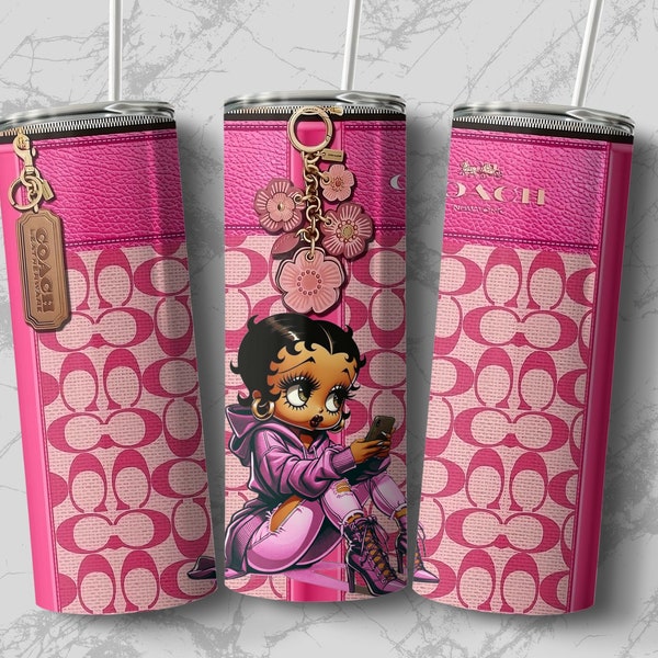Betty Boop Coach Tumbler Wrap, 20 oz Straight Skinny Tumbler, Cute gift for her, Mother's Day Gift, Coach Betty Pink (1)