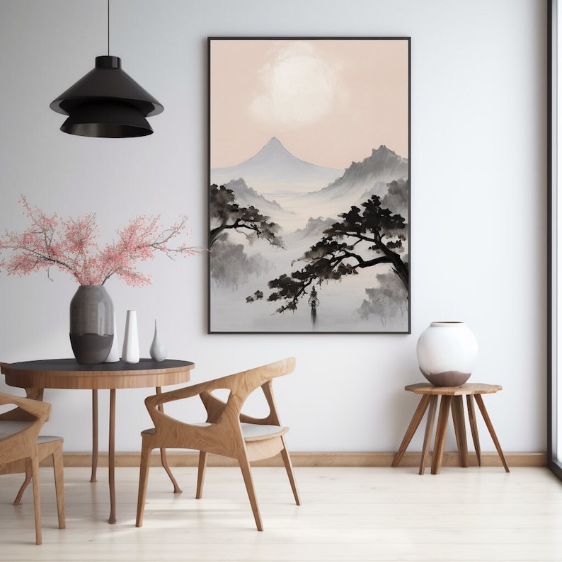 Japandi Style Mountain Wall Art, Japandi Decor, Mountain Art, Digital ...