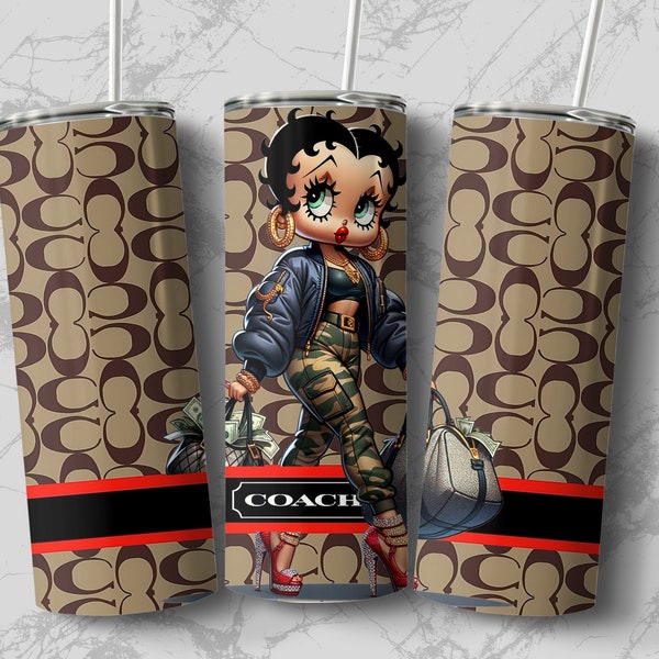 Betty Boop Coach Tumbler Wrap, Black Betty Boop wrap, 20 oz Straight Skinny Tumbler, Cute gift for her, Mother's Day Gift