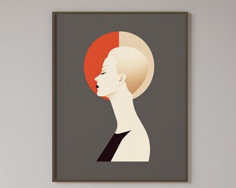 Modern Woman Portrait Wall Art Print - Digital Download for Bedroom or Home Decor