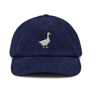 Goose Corduroy Hat, Embroidered Corduroy Hat, Handmade Adjustable Cap, Unisex, Gift, 4 Colour Choice