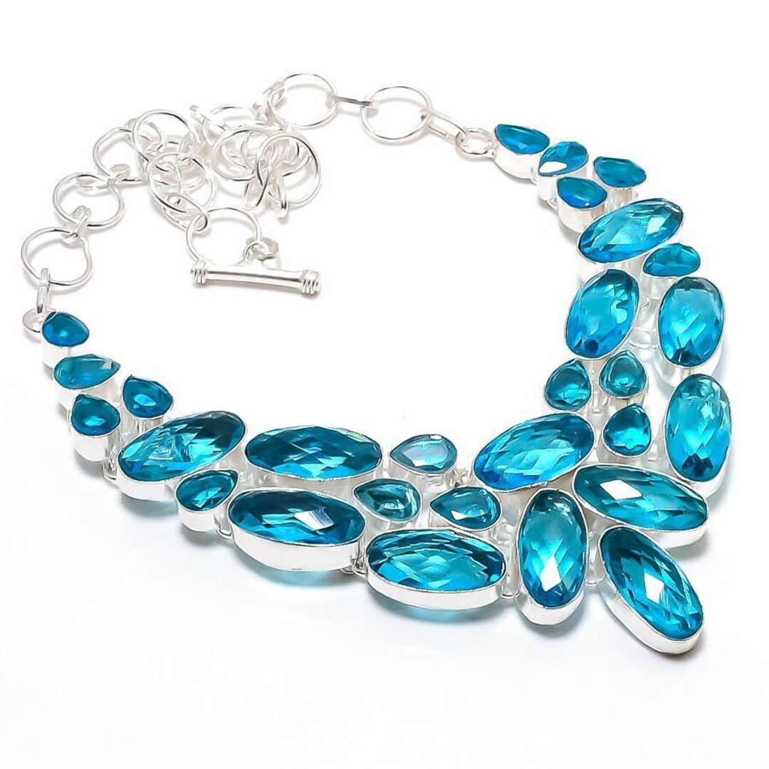 Swiss Blue Topaz Necklace Sterling Silver Blue Topaz Gemstone Necklace