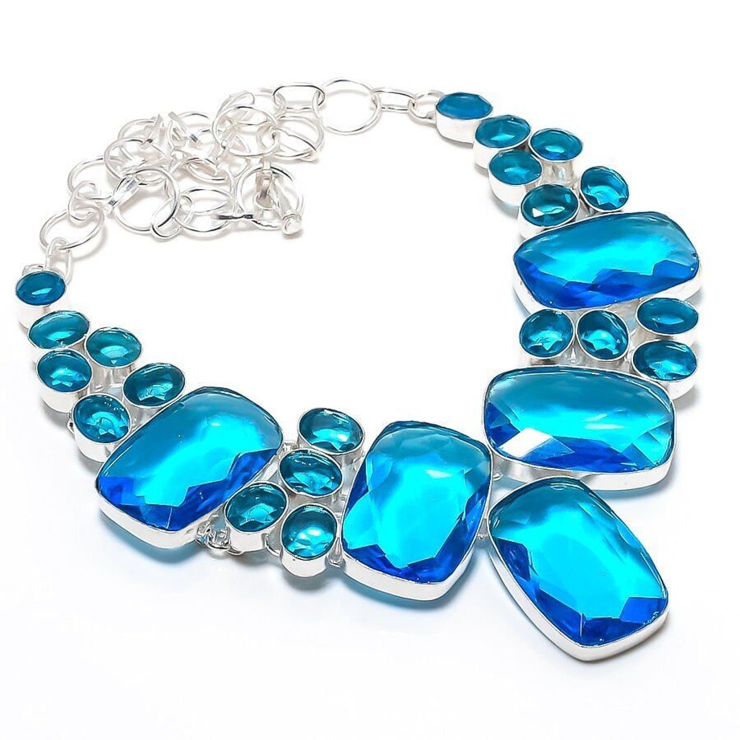 Swiss Blue Topaz Necklace Sterling Silver Blue Topaz Gemstone Necklace