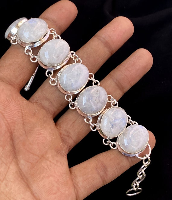 Moonstone Bracelet 925 Sterling Silver Bracelet Amazing Gemstone Jewelry Adjustable Chain Bracelet Handmade Jewelry Boho Bracelet For Gift Etsy