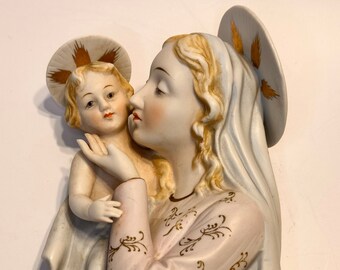 アンティーク　ベビーナーサリージャー　 5個セット(イエロー/マーブル柄) Lefton Made in Japan 1950's Vintage Ceramic Bisque Madonna
