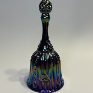 Fenton Vintage 1970s Amethyst Carnival Art Glass Bell with Original Fenton Sticker