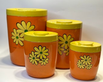 Nasco Vintage  1960’s canisters with yellow daisys and lids.