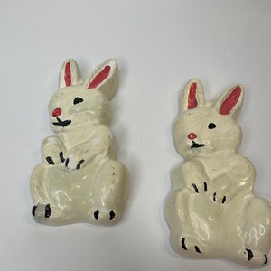Vintage Easter Bunny Rabbit Chalkware Wall decor, set of 2