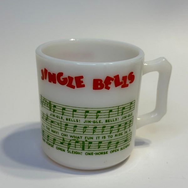 Hazel Atlas Made in USA Tom and Jerry Monticello Jingle Bella Egg Nog White Milk Glass Mug, 4 available