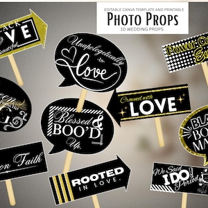 Wedding Photo Booth Props Template Canva | Editable Wedding Props | Printable Photo Props DIY | Bridal Shower, Bachelorette Party Decor.