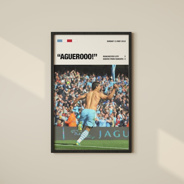 Sergio Aguero Poster | Football Print | Sports Poster | Mid-Century Modern Art