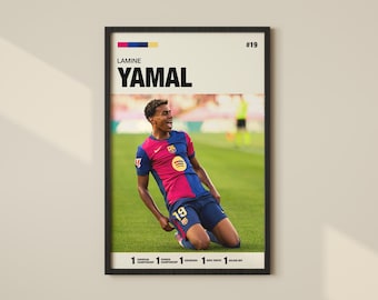 Lamine Yamal Poster FC Barcelona Poster Barca Football Wall Art Football Poster Mid-Century Modern Art