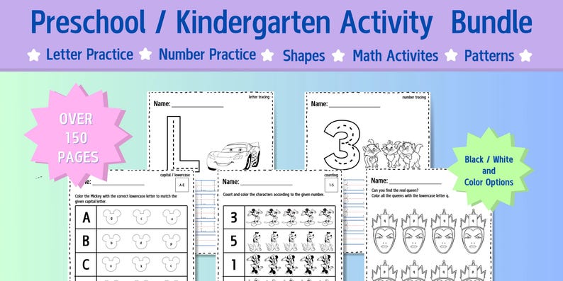 Disney Themed Preschool Pre-k Kindergarten Activity Learning Worksheets ...