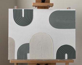 Sage Green Textured Arch Wall Art: 3D Minimalist Decor