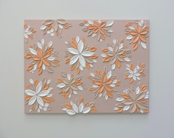 Pink and Orange Floral Textured 3D Wall Art