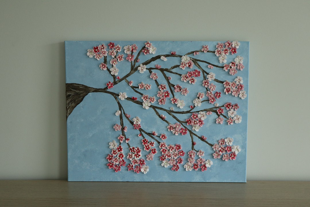 Textured Cherry Blossom Floral Wall Art 3D Wall Art Textured Painting
