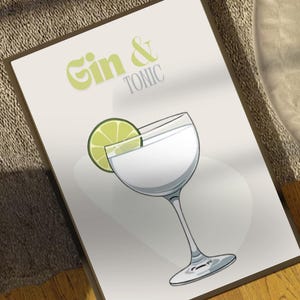 Gin and Tonic Digital Print Minimalist Cocktail Wall Art Modern Bar Kitchen Decor Printable Poster| Instant Download in 4 Sizes
