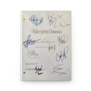 May include: A white script page for the TV show "The Vampire Diaries" with the title "Pilot" and the names of the writers, Kevin Williamson and Julie Plec. The page is signed by the cast and crew, including Nina Dobrev, Paul Wesley, Ian Somerhalder, and Julie Plec.