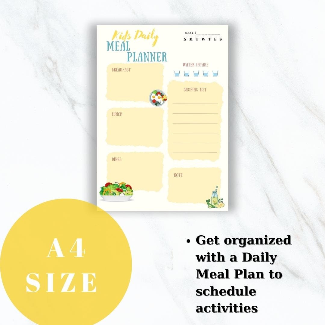 Printable Kid's Meal Planner, Meal Tracker, Food Journal, Menu Plan ...