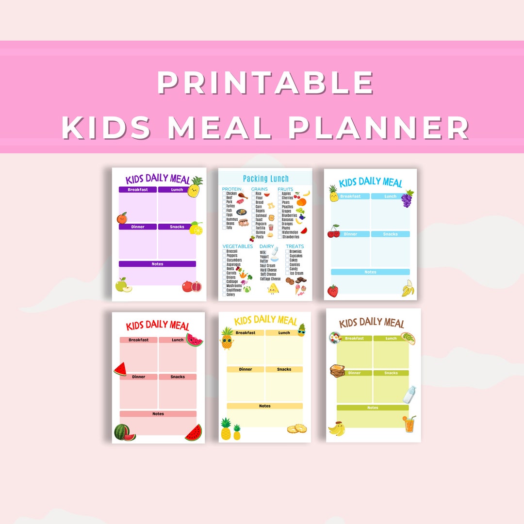 Printable Kid's Meal Planner Bundle, Meal Tracker, Food Journal, Menu ...