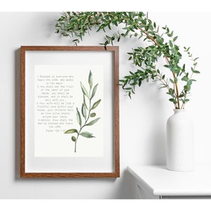 Psalm 128: 1-4 "Deine Kinder werden wie Olivensprossen um deinen Tisch sein." Christliche Bibel Vers Kunst, christliches Poster, biblische Wandkunst