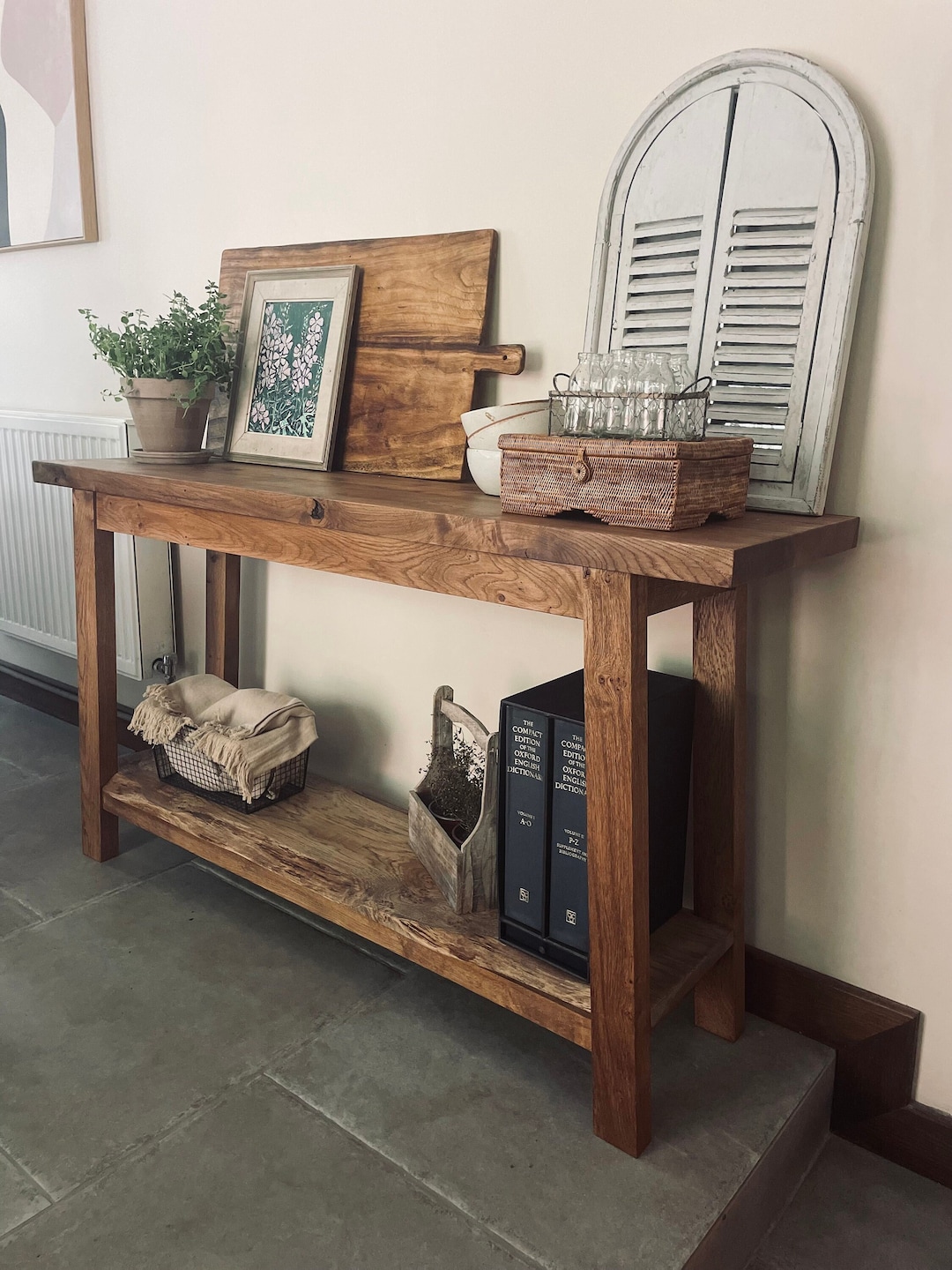 Rustic Solid Oak Console Table | Live Edge Entryway Hall Table - Etsy