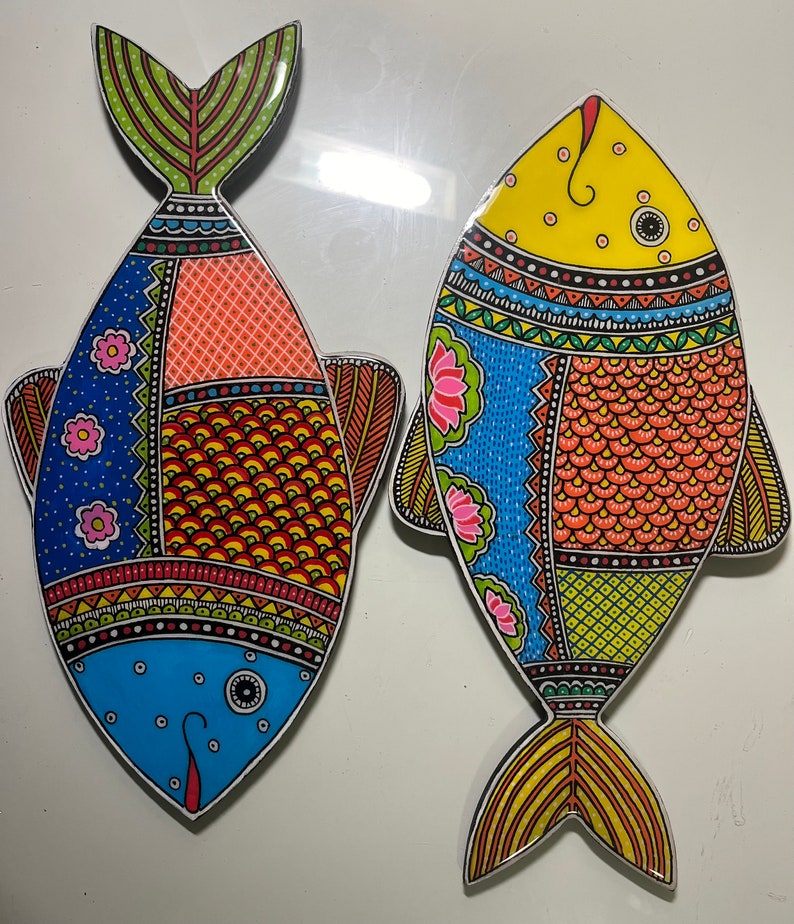 Photo inspiration: Blue Fish Collectible Decoration Ideas Reference: Madhubani Fish Decor