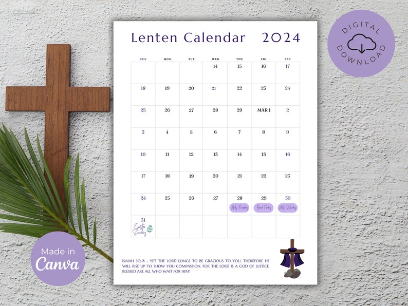 Lenten Calendar 2024 Printable Lenten Prayer Calendar Easter Countdown