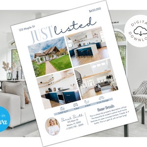 Folletos recién listados / Folletos de bienes raíces de lujo / Marketing inmobiliario moderno / Folleto de agente inmobiliario / Plantilla Canva editable / Descarga instantánea
