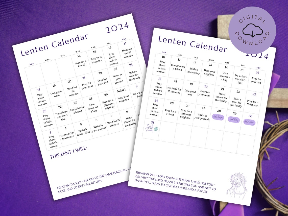 Lenten Calendar 2025 Printable Lenten Prayer Calendar Easter Countdown
