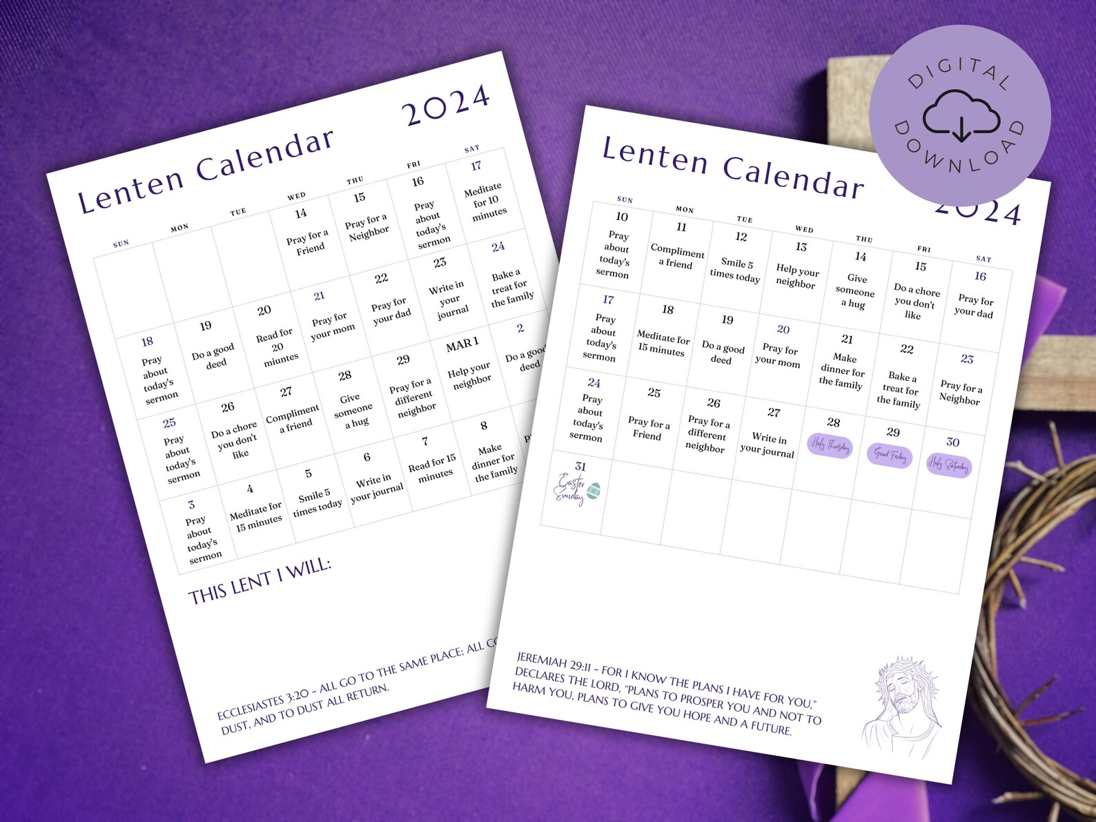 Lenten Calendar 2024 Printable Lenten Prayer Calendar Easter Countdown