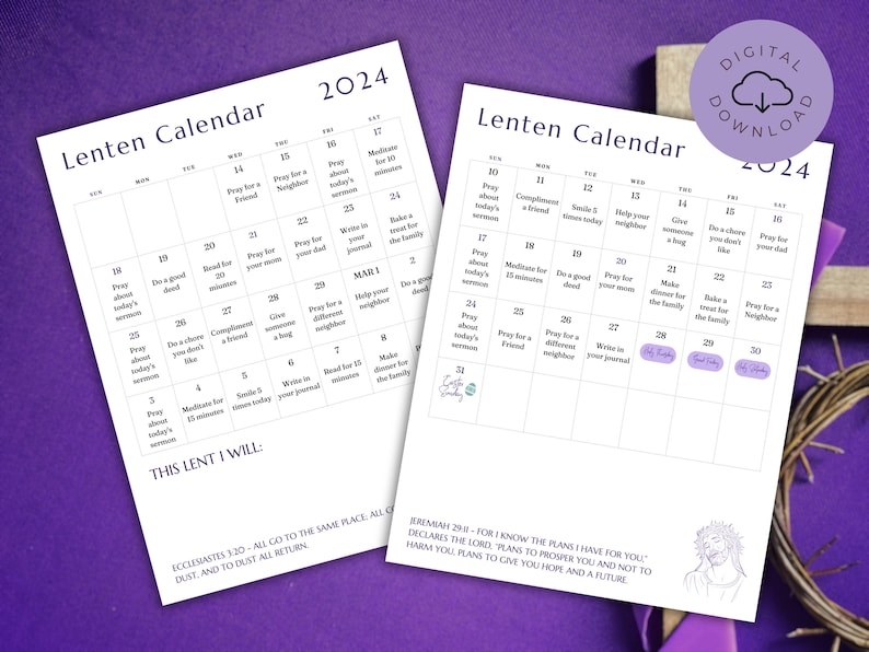 Lenten Calendar 2025 Printable Lenten Prayer Calendar Easter Countdown