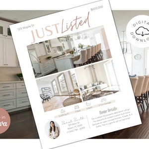 Just Listed Flyer | Modern Real Estate Marketing | Minimalist Real Estate Flyers | Editable & Instant Download Canva Templates