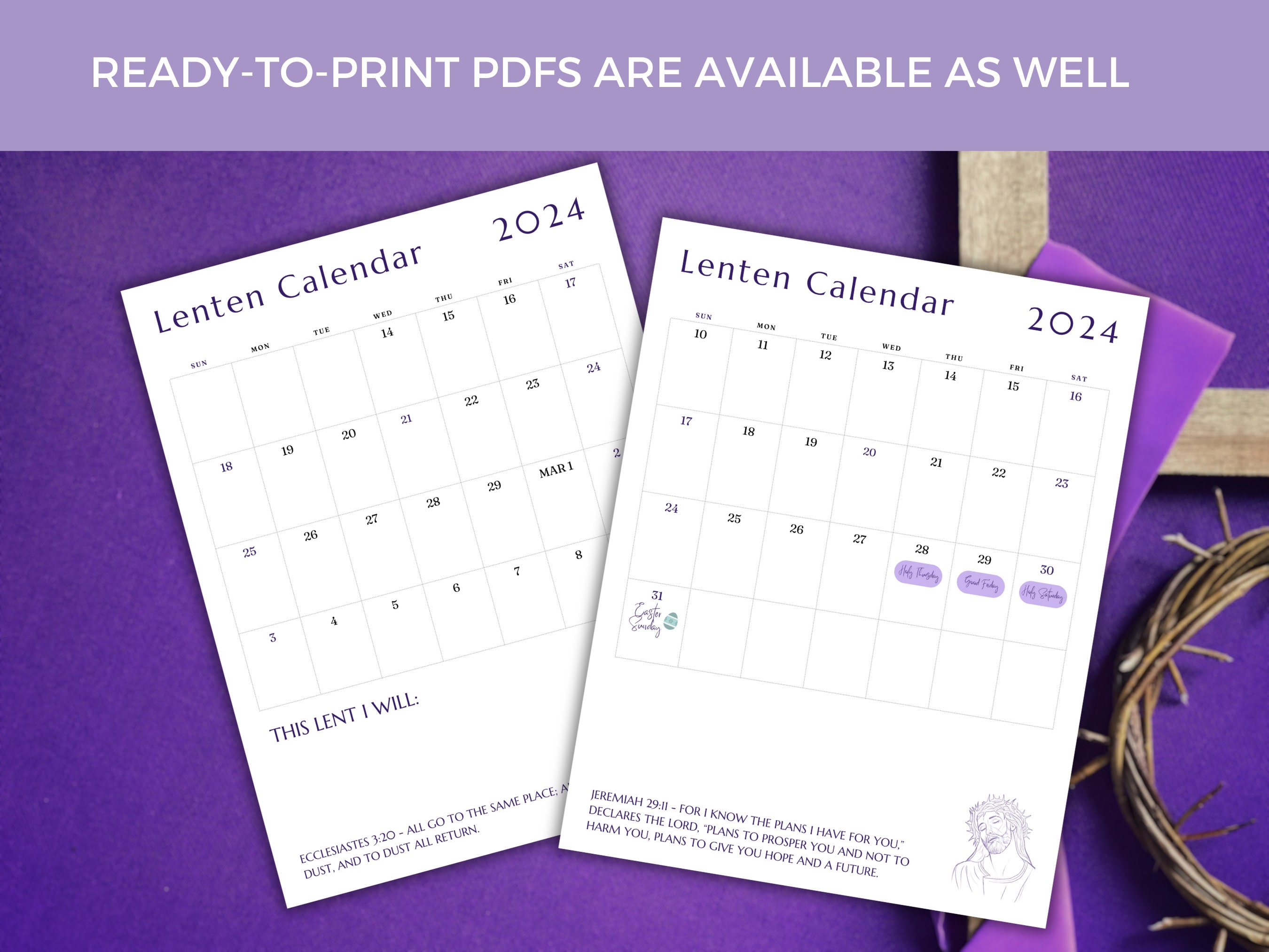 Lenten Calendar 2024 Printable Lenten Prayer Calendar Easter Countdown