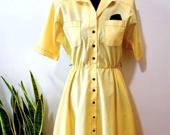 1950s Vintage Yellow Fit & Flare Dress | Size 6 Petite, USA Made