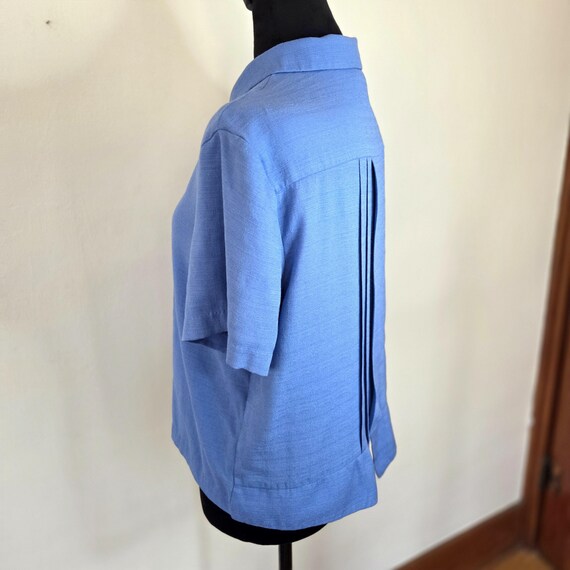 Vintage Blue Button Down Collared Short Sleeve Sh… - image 7