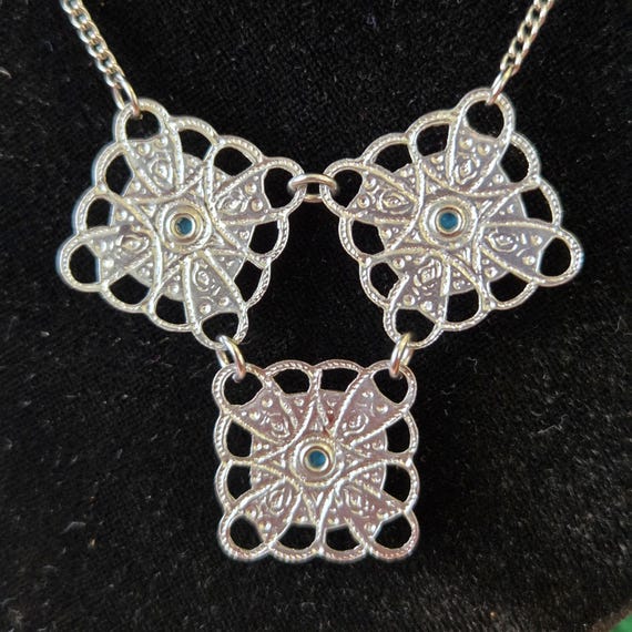 Faux Torquise Square Cluster Statement Necklace - image 5