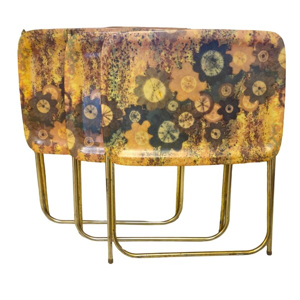 MCM 1960s Vintage Floral Print Foldable TV Trays Set of 3