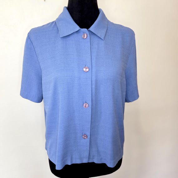 Vintage Blue Button Down Collared Short Sleeve Sh… - image 5