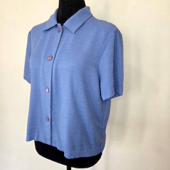 Vintage Blue Button Down Collared Short Sleeve Sh… - image 3